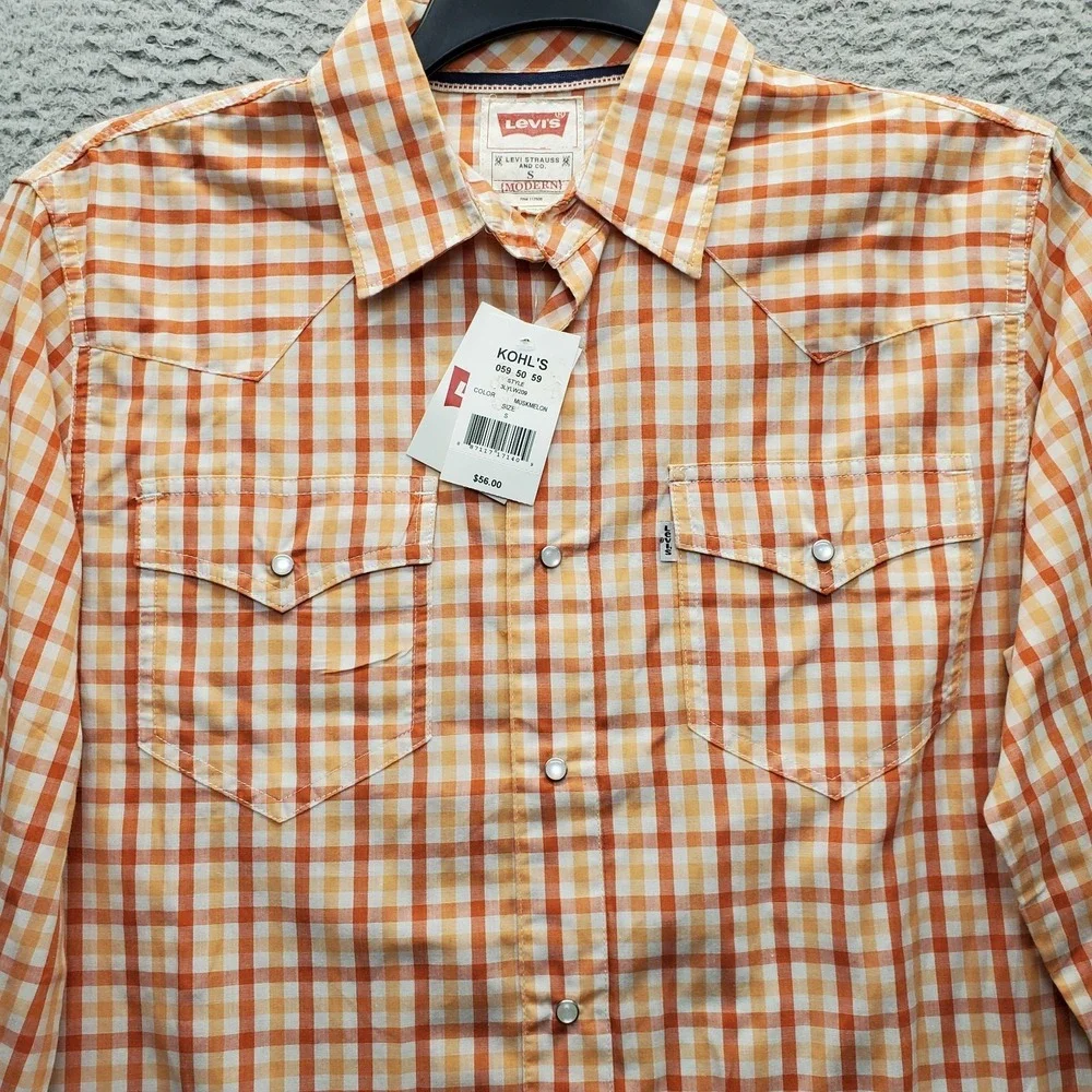 Lot of 2 Levi's Western Pearl Snap Shirt Mens Small Multi Gingham Modern Fit